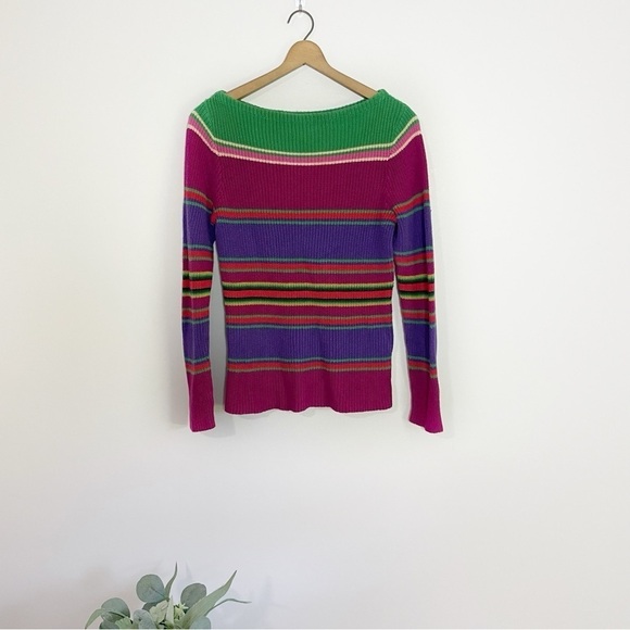 Ralph Lauren Sweaters - [Ralph Lauren] Women's 90s Y2K Multi Colored Striped Knit Boatneck Sweater
